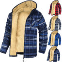 Men's Plaid Print Hooded Zip-Up Jacket Winter Thickened