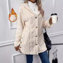 Hooded Cardigan Button Long Jacket Winter Solid Color