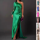 Women's One-shoulder Split Dress Ins Fashion Long-sleeved Slim