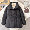 Warm Lapel Plaid Coat With Belt Design Fashion