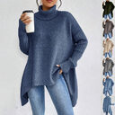 Irregular Turtleneck Sweater Winter Loose Long Sleeve Knitted
