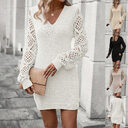 New V-neck Knitted Dress Fashion Solid Color Hollow