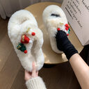 Christmas Hat Fluffy Slippers Women's Warm Toe Covering