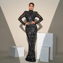Long Sleeve Round Neck Slim-fit Sequined Banquet Evening
