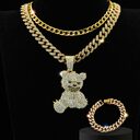 Fashion Jewelry Fully-jewelled Bear Pendant Necklace Bracelet Three-piece