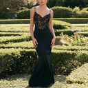 Lace High Waist Long Dress Deep V Strap