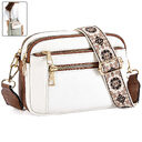 Triple-zipper Shoulder Bag With Floral Embroidered Straps Fashion