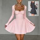 Commute Low-neck Long-sleeved Dress Y2K Fashion Slim A-line