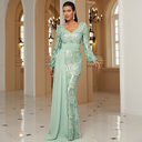 Long Sleeve Sexy Sequined V-neck Banquet Ribbon Evening