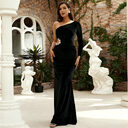 Long Sleeve Diagonal Collar Sexy Cutout Banquet Sheath