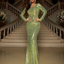 Sexy Slim Long Sleeve Backless Party Sequined Evening