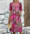 Summer V-neck Half-sleeved Dress With Pockets Fashion Ethnic
