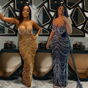 Sling Hot Drilling Foam Beads Evening Dress