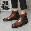 Men's Crocodile Pattern Boots Fashion Pointed Toe Low