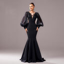 Long Sleeve Round Neck Banquet Applique Sheath Fishtail