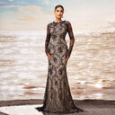Long Sleeve Round Collar Gauze Sheath Fishtail Evening