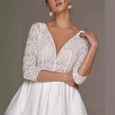 Bridal Deep V-neck Slim Lace Mid-length Long Sleeve