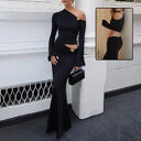 Sexy Slim Oblique Shoulder Skirt Suit With Flower