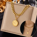 Geometric Portrait Coin Pendant Necklace For Women New