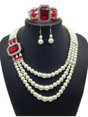 European fashion Diamond Gemstone Pearl Necklace Earrings Set