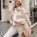 Women Plaid Pattern Thick Coats Jacket Pearl Buttons