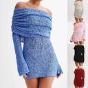 Women's Spring Summer Knitted Dress Elegant Party Boat