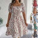 Floral Print Square Collar Dress Summer Fashion Ruffles