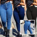 Spring Autumn Women's Skinny Fit Denim Jeans Solid
