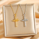Cross Double Ring Love Heart Necklace Surrounded Zircon