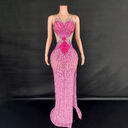 Sling Super Shiny Light Diamond Cinched Bodycon Sleeveless Dress Party Performance Stage Performance Dress