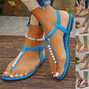 Pearl Thong Sandals Summer Fashion T-Strap Flat