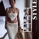 Y2K Crochet Knit 2 Piece Skirt Set Women's