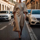 Loose Batwing Sleeve Dress Fashion Waist-tighted Solid Color
