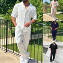 Sports Men Suit Fashion Casual Short-sleeved Trousers Two-piece