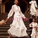 V-neck Prom Dress Long Sleeve Ruffles Elegant Dresses