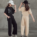 Straight-leg Short Sleeve Printed T-shirt Wide Leg Pants
