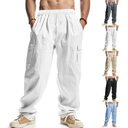 Men's Workwear Multi-pocket Straight Linen Pants Four Seasons