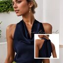 Women Solid Color Swing Collar Sleeveless Vest Trendy