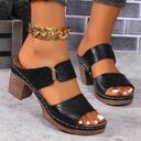 Chunky Heel Sandals Summer Round Toe Plaid Slides