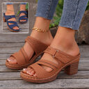 Square-heeled Peep-toe Slides Shoes Summer Casual Chunky Heel