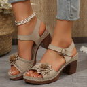 Women's Flowers Chunky Heel Sandals Summer Plus Size