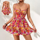 Women's Floral Print Dress Summer Lace-up Back Seaside