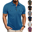 Summer Lapel Button Polo Shirt With Pockets Outdoor