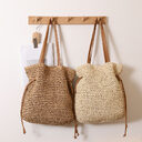 Large Capacity Straw Bag Drawstring Hand-carrying Knitting Shoulder