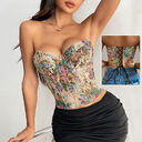 Y2K Floral Print Tube Vest Top With Back-tied