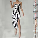Summer Printed Suspender Split Dress Fashion Slim Lace-up