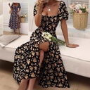 Floral Print Short Sleeve Split Dress Summer Fashion