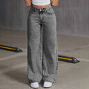 Vintage Bow Embroidered Washed Jeans For Women Straight
