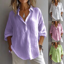 Fashion Long-sleeved Lapel Pullover Shirt Casual Loose Solid