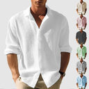 Men's Lapel Long Sleeve Shirt Fashion Solid Single